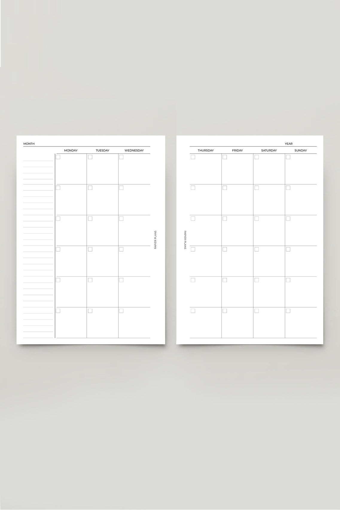 Undated monthly calendar insert
