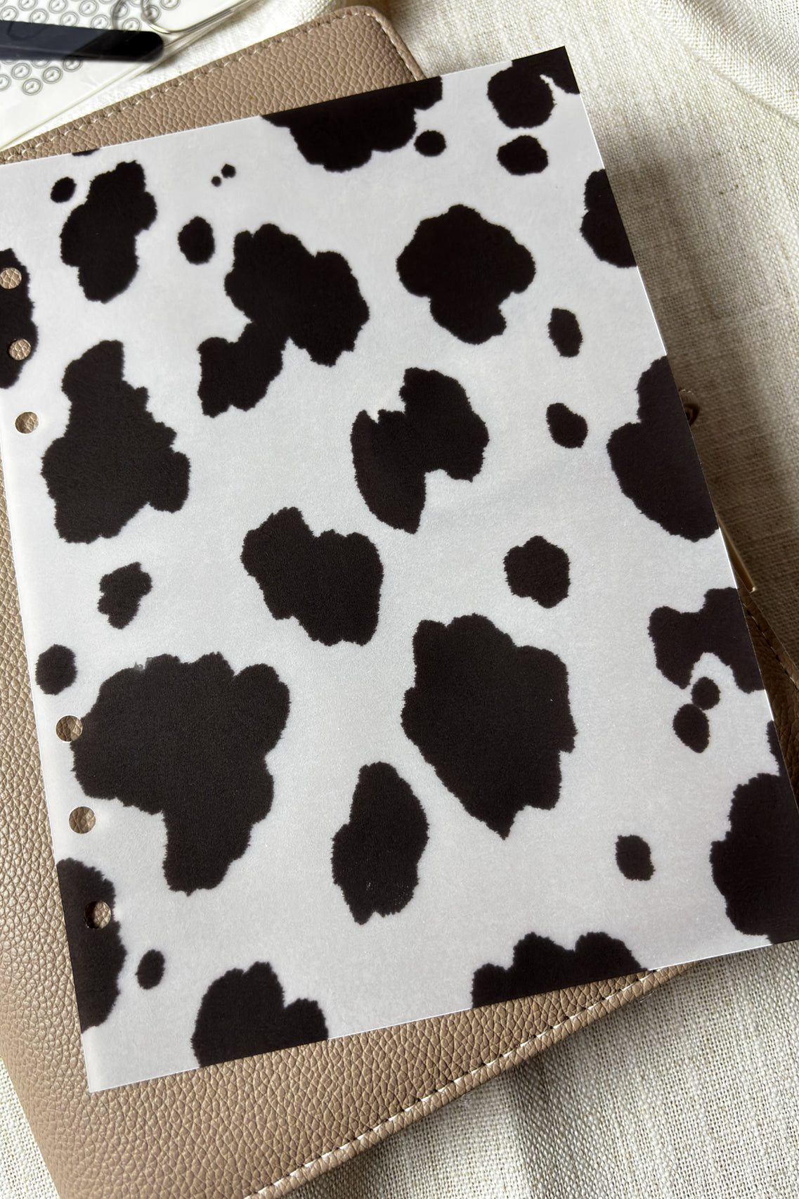 Vellum Planner Dashboard - Cow Print