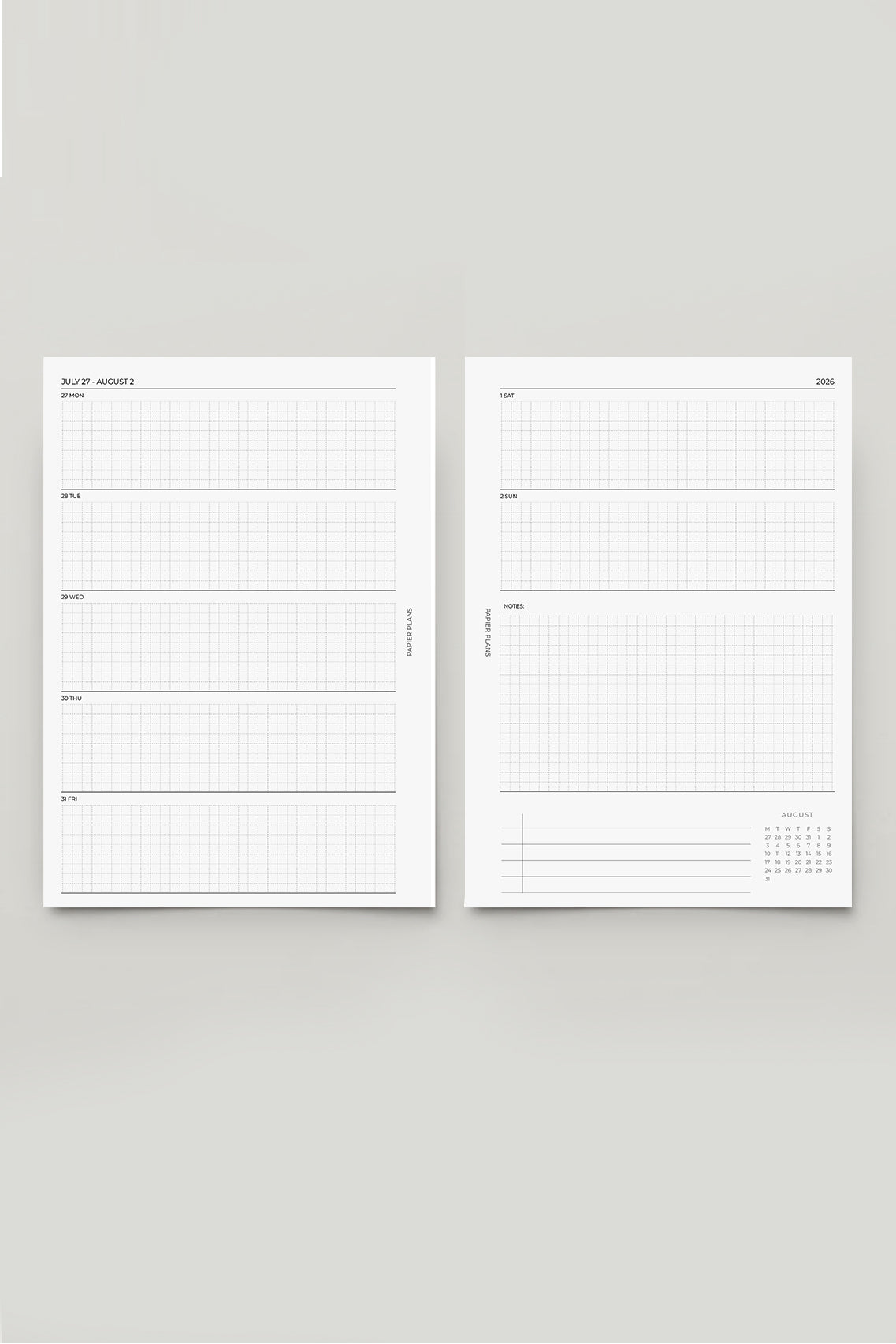 2026/2027 Weekly Horizontal Insert | Monday Start