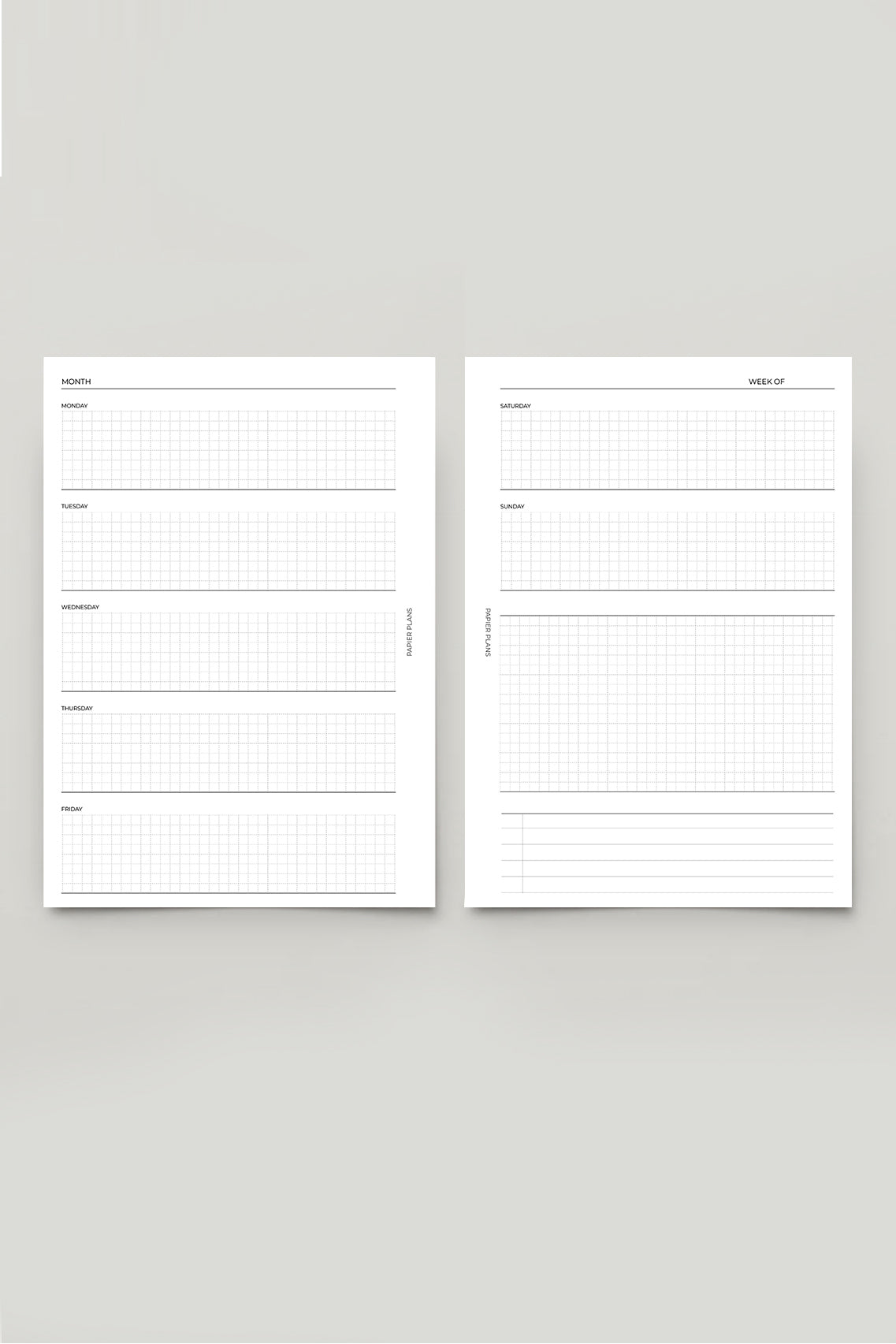 Undated weekly horizontal insert