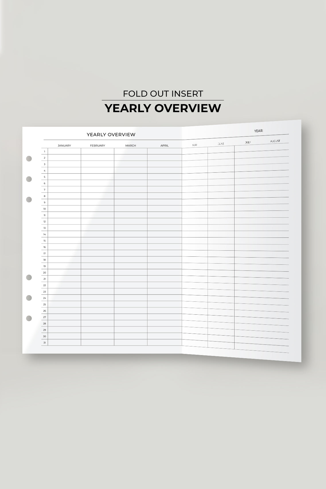 Yearly Overview Fold Out Planner Insert