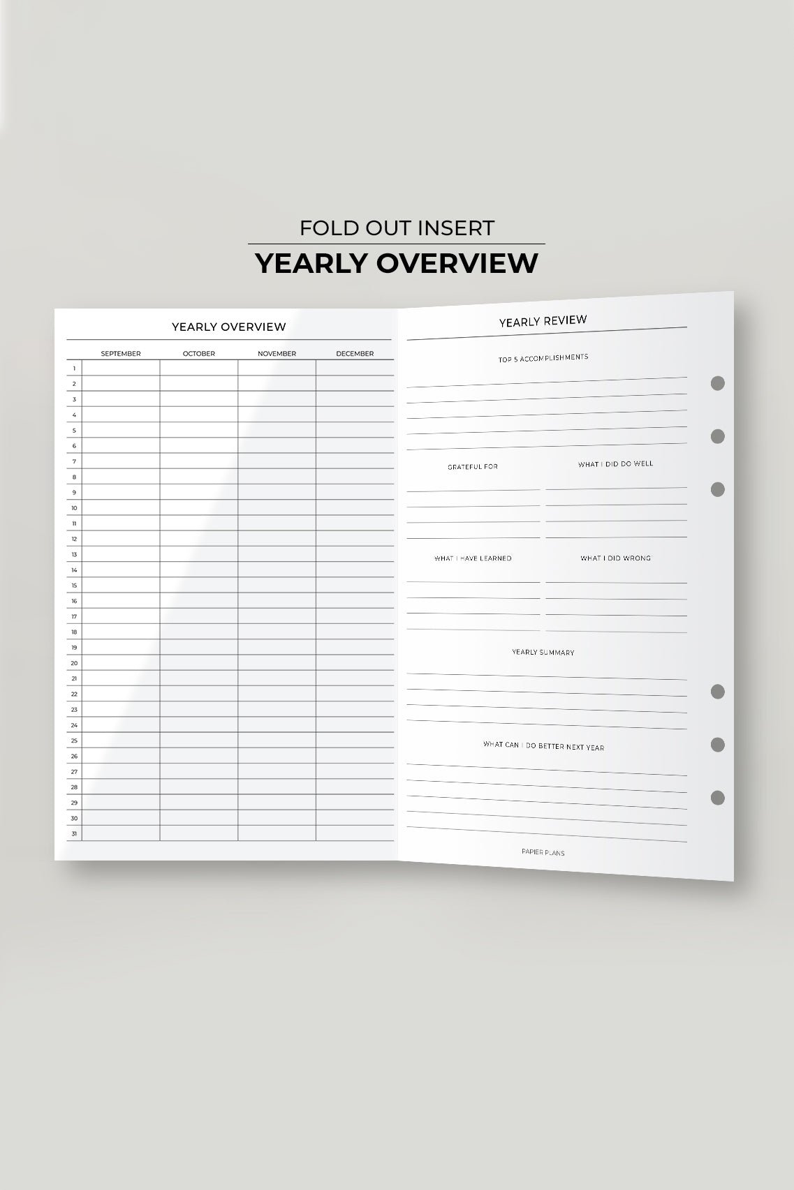 Yearly Overview Fold Out Planner Insert
